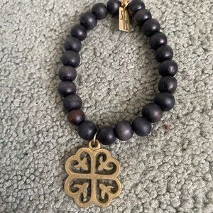 Black Beaded Bracelet with Gold Charm